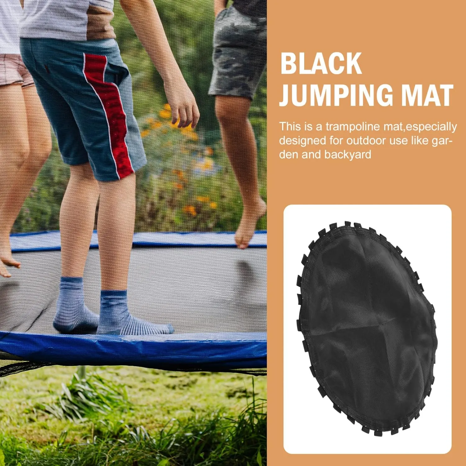 Replacement Jumping Mat Round Trampoline Frame for 6ft/ 8ft/ 10ft/ 12ft/ 13ft/ 14ft/ 15ft/ 16ft Suitable for Round Trampolines Black 75X75X0. 2CM