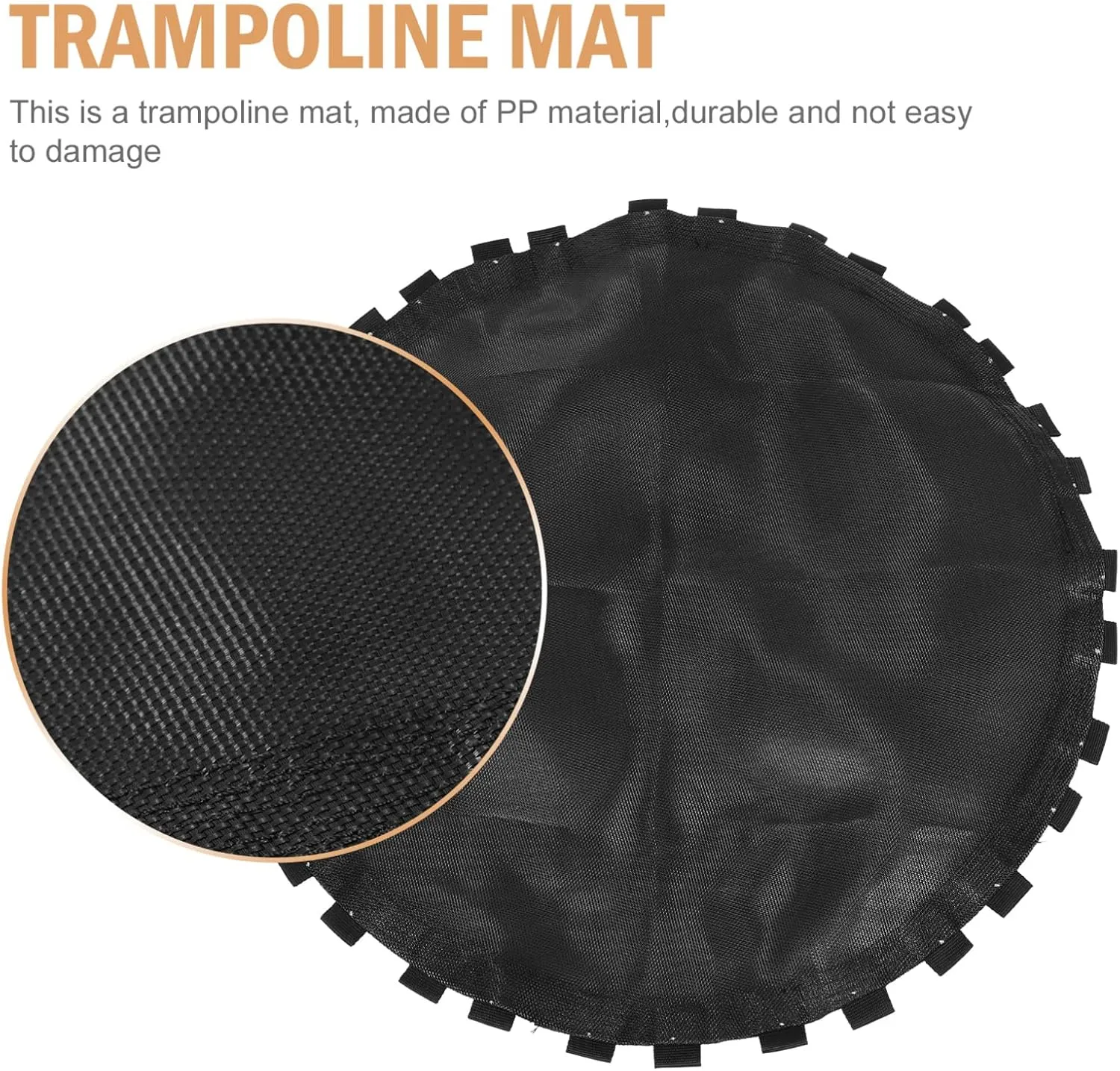Replacement Jumping Mat Round Trampoline Frame for 6ft/ 8ft/ 10ft/ 12ft/ 13ft/ 14ft/ 15ft/ 16ft Suitable for Round Trampolines Black 75X75X0. 2CM