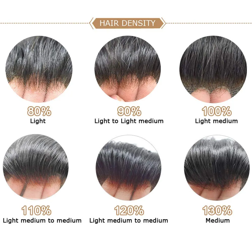 RESHE Mens Hair System French Lace Front Hair Pieces For Men Toupee For Men Real Human Hair Replacement System Slight Wavy Hand Tied Men's Hairpiece 5"X7"-100% Light medium density #1B