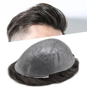 RESHE Mens Hair System Ultra Thin Skin Toupee For Men Transparent Super Thin Poly V-Looped Hair Piece For Men Toupee Protesis Capilar Para Hombre8x10#1B10#1B OFF BLACK 10% GREY 90% Light density