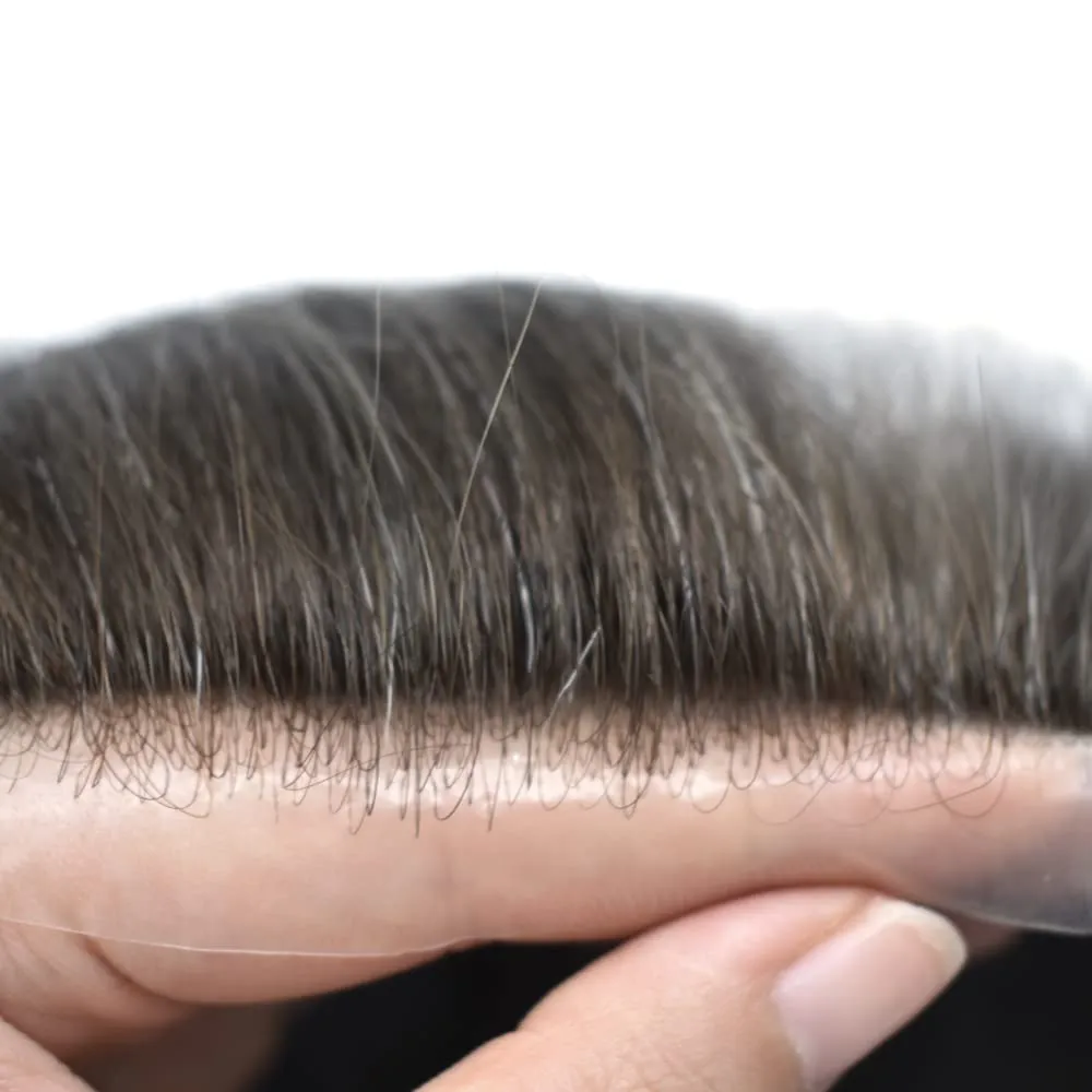 RESHE Mens Hair System Ultra Thin Skin Toupee For Men Transparent Super Thin Poly V-Looped Hair Piece For Men Toupee Protesis Capilar Para Hombre8x10#1B10#1B OFF BLACK 10% GREY 90% Light density