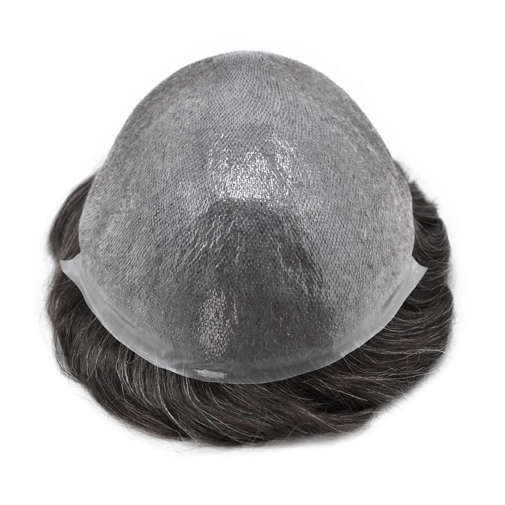 RESHE Mens Hair System Ultra Thin Skin Toupee For Men Transparent Super Thin Poly V-Looped Hair Piece For Men Toupee Protesis Capilar Para Hombre8x10#1B10#1B OFF BLACK 10% GREY 90% Light density