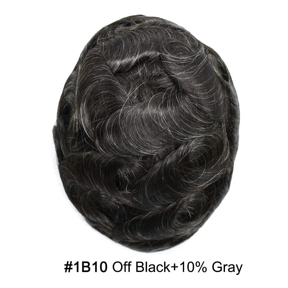RESHE Mens Hair System Ultra Thin Skin Toupee For Men Transparent Super Thin Poly V-Looped Hair Piece For Men Toupee Protesis Capilar Para Hombre8x10#1B10#1B OFF BLACK 10% GREY 90% Light density
