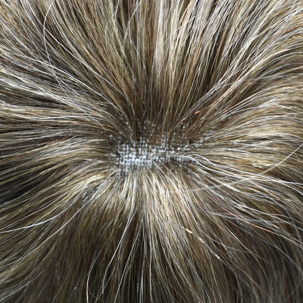 RESHE Mens Hair System French Lace Front Hair Pieces For Men Toupee For Men Real Human Hair Replacement System Slight Wavy Hand Tied Men's Hairpiece 7"X9"-100% Light medium density #17