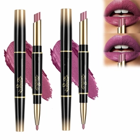 Retrospecti Lipstick, Retrospecti Lipstick, 2 in 1 Lip Liner Lipstick Set, Retrospecti Double-Ended Lipstick Automatic Lip Liner Matte Waterproof Non-fading Non-stick Lipstick (#1 #2, N)