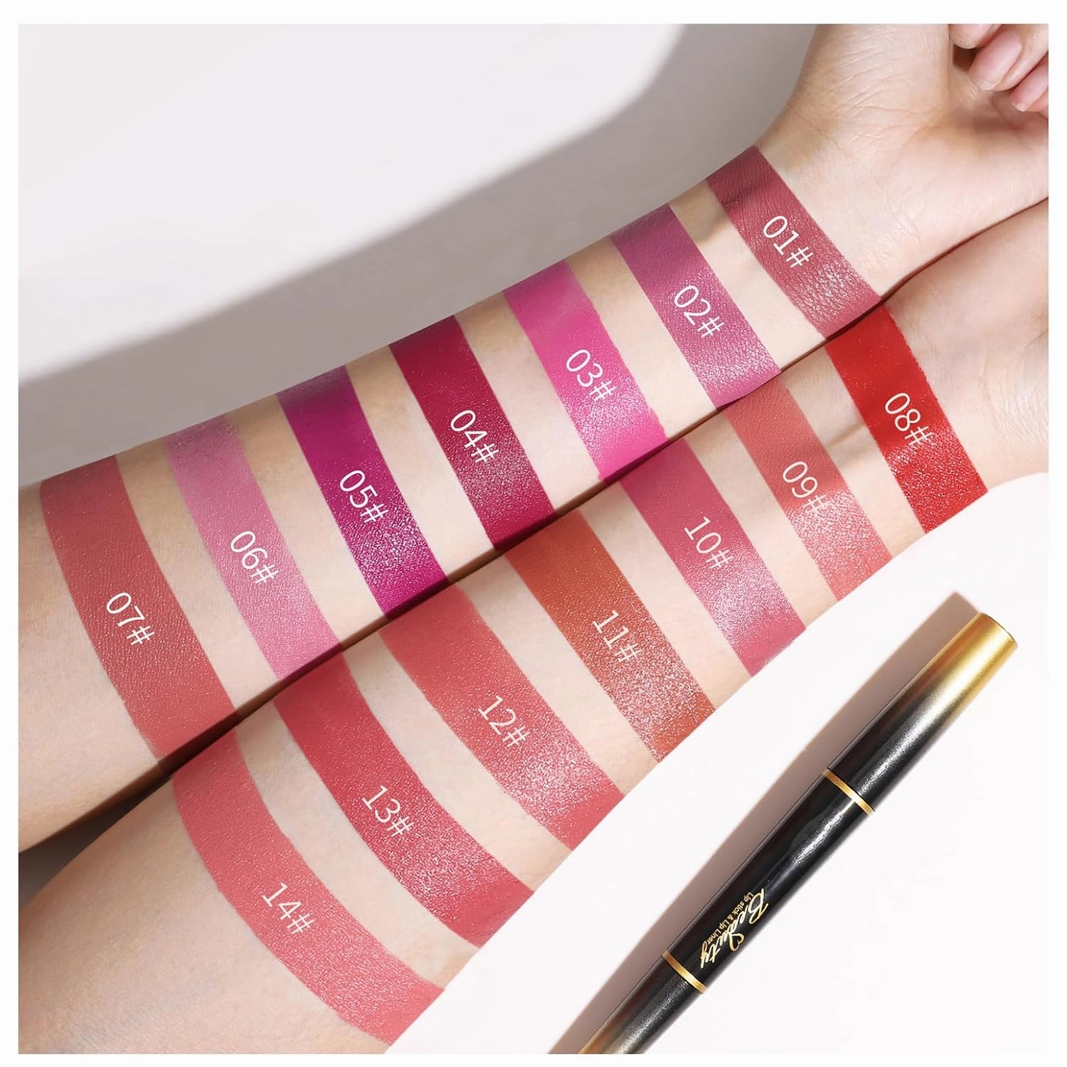 Retrospecti Lipstick, Retrospecti Lipstick, 2 in 1 Lip Liner Lipstick Set, Retrospecti Double-Ended Lipstick Automatic Lip Liner Matte Waterproof Non-fading Non-stick Lipstick (#1 #2, N)
