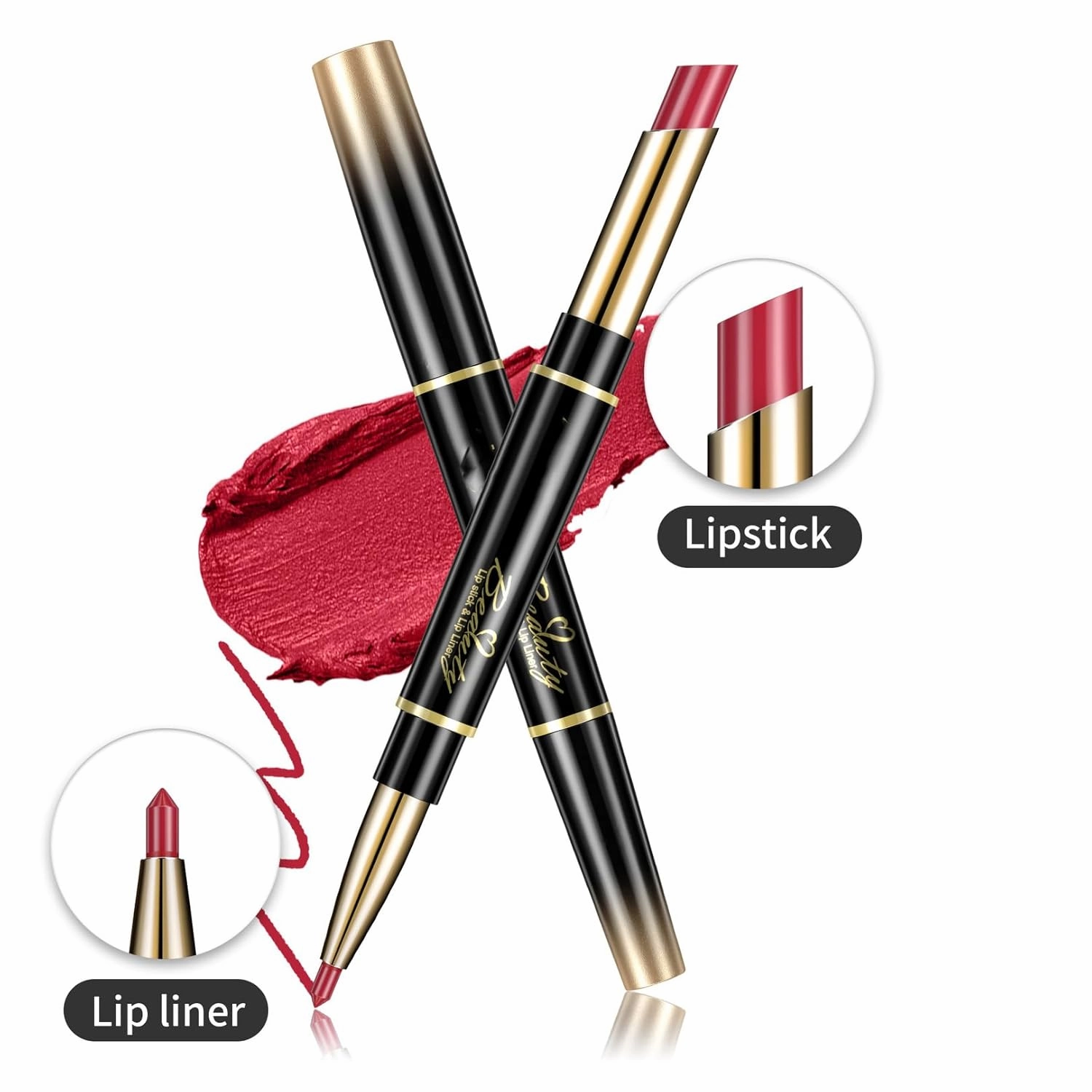 Retrospecti Lipstick, Retrospecti Lipstick, 2 in 1 Lip Liner Lipstick Set, Retrospecti Double-Ended Lipstick Automatic Lip Liner Matte Waterproof Non-fading Non-stick Lipstick (#1 #2, N)