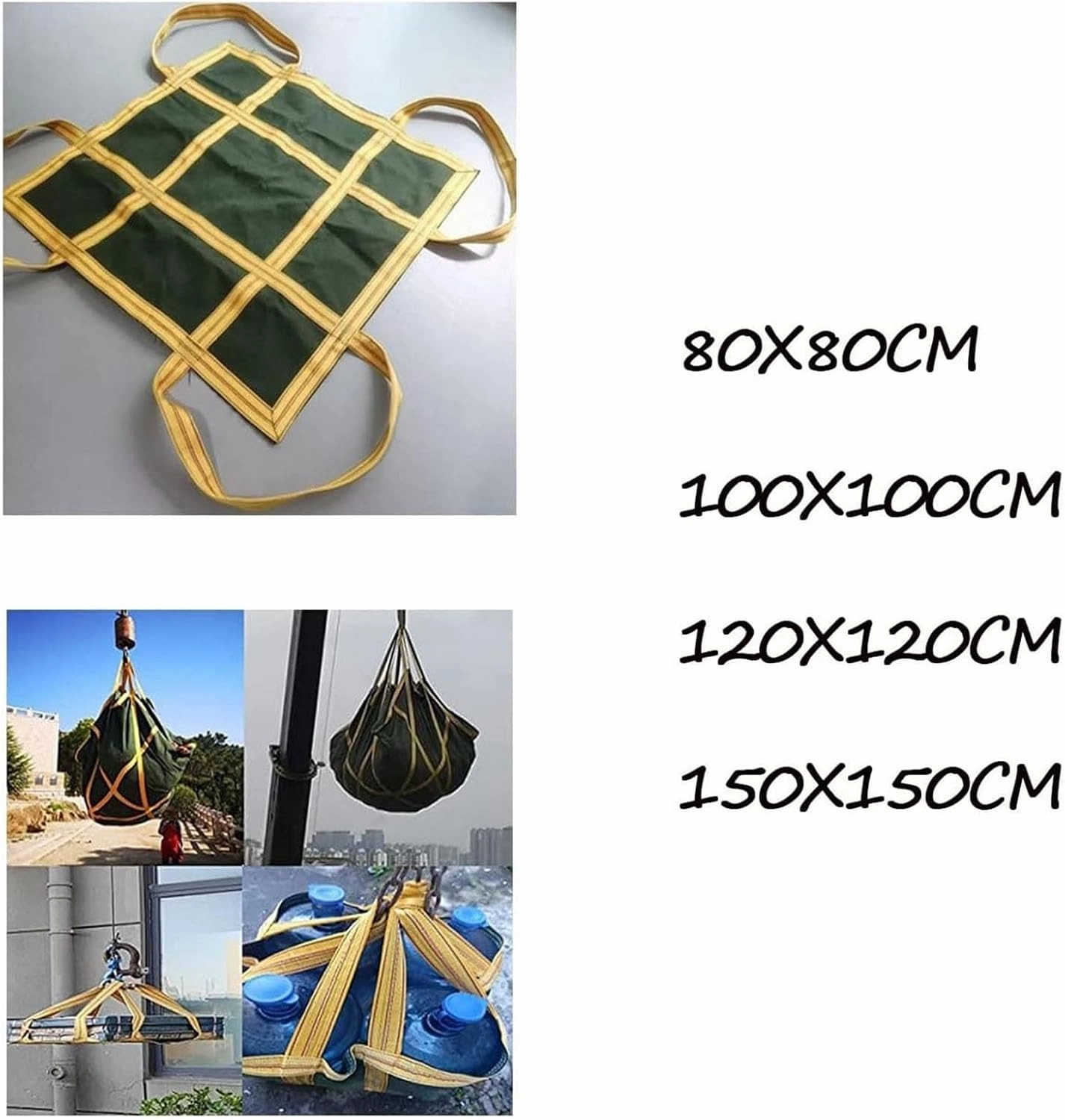 Reusable Cargo Lifting Pad Net, Cargo Lifting Bag, Heavy Duty Tear Resistance Safety Lifting Mat Straps, with Reinforced Handles Reusable Lifting Net Straps, for Industrial Dock Handling Tools(150X150