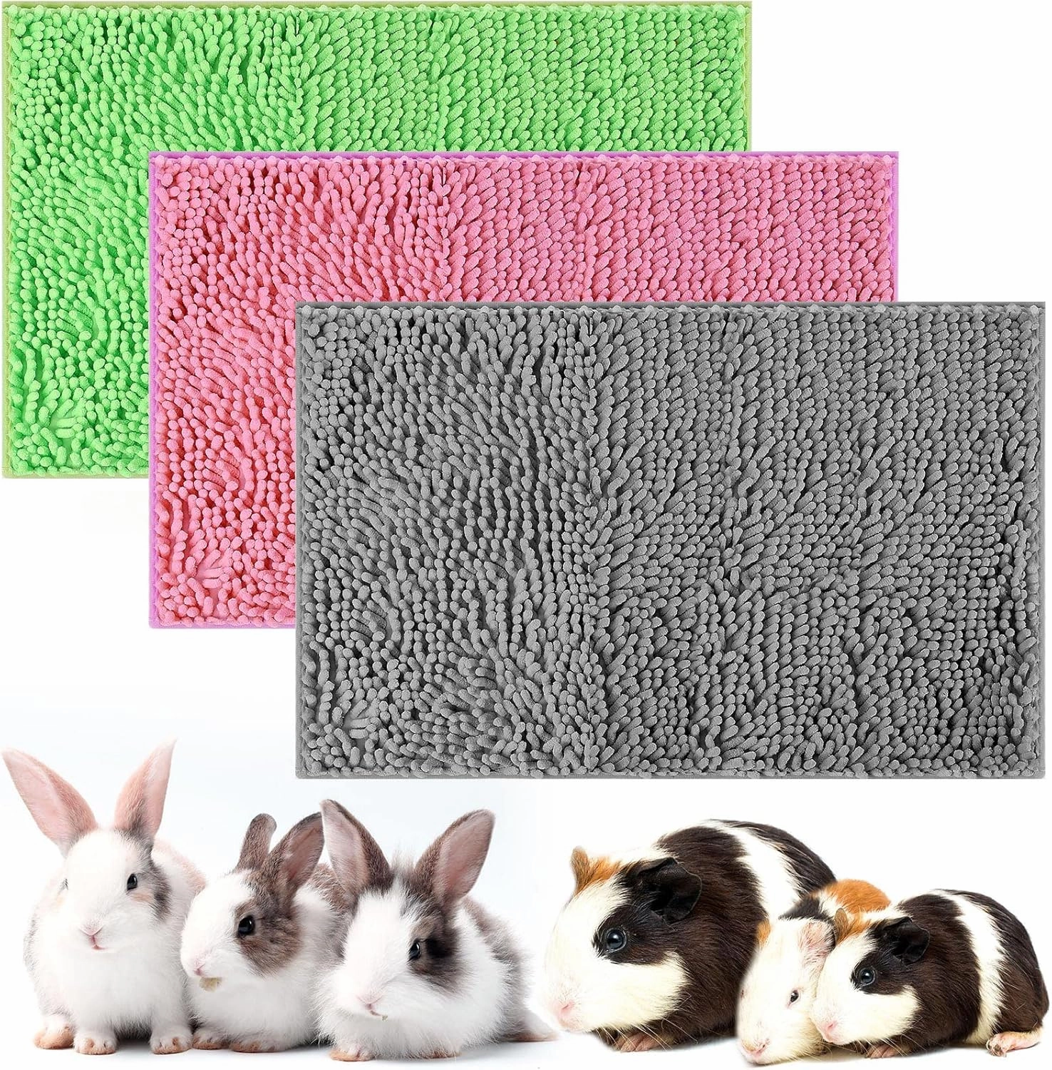 Riakrum 3 Pcs Guinea Pig Bedding Reusable Small Animal Guinea Pig Bed Fleece Pee Pad Absorbency Washable Pet Soft Cage Liner for Bunny Hamsters(Pink, Green, Gray)