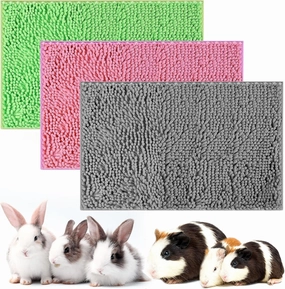 Riakrum 3 Pcs Guinea Pig Bedding Reusable Small Animal Guinea Pig Bed Fleece Pee Pad Absorbency Washable Pet Soft Cage Liner for Bunny Hamsters(Pink, Green, Gray)