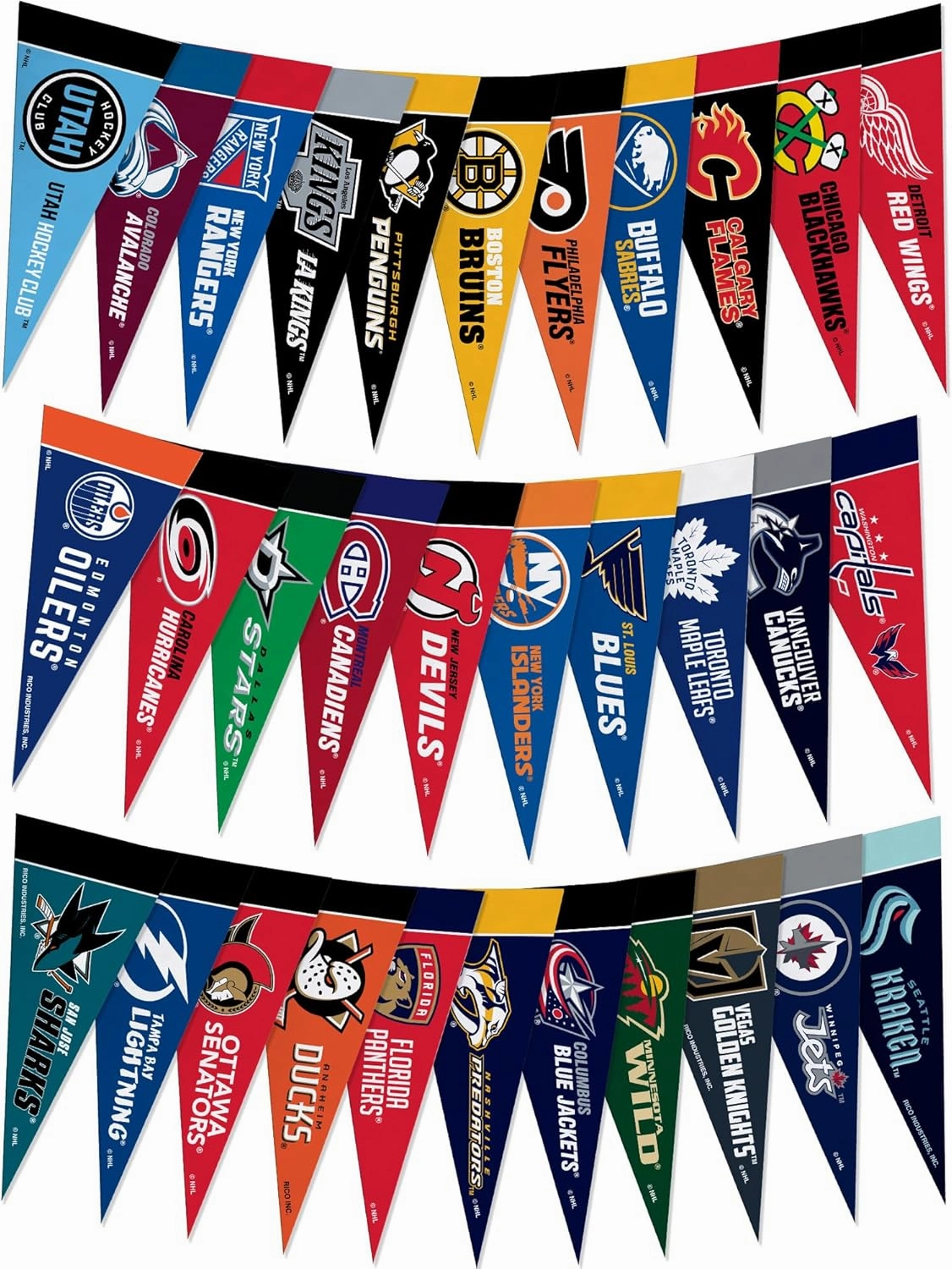 Rico Industries NHL Hockey 4" x 9" Felt Mini Pennant League Set (Includes ALL Teams)