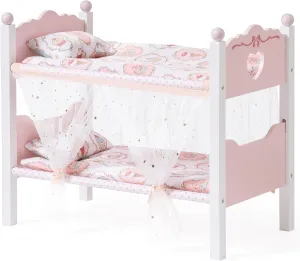 ROBOTIME Baby Doll Bunk Beds, Wooden Baby Doll Crib with Starry Curtain, Stackable Toy Crib for 18 Inch Dolls, Doll Bed Playset with Bedding Accessories, for Kids 3  (Pink, 2 Pcs Beds)
