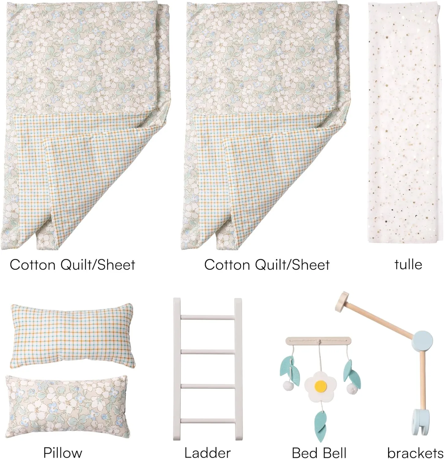 ROBOTIME Baby Doll Bunk Beds, Wooden Doll Cribs for 18 inch Dolls Furniture, Stackable Doll Bed Fits American Girl Doll (Blue, 2 Pcs Beds)