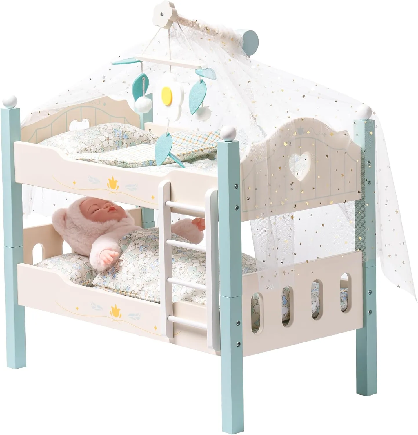 ROBOTIME Baby Doll Bunk Beds, Wooden Doll Cribs for 18 inch Dolls Furniture, Stackable Doll Bed Fits American Girl Doll (Blue, 2 Pcs Beds)
