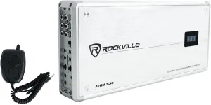 Rockville Atom S30 2400W 4-Channel Marine Amplifier 2/4 Ohm, Volt Meter, PA Mic, Bluetooth, Perfect for Boats and Marine Audio Systems
