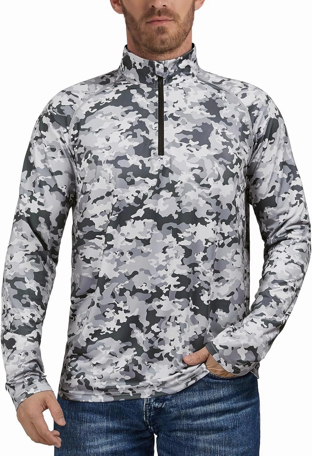 Rodeel Men's Running Hiking Shirts 1/4 Zip UPF 50  Sun Protection Long Sleeve Shirt