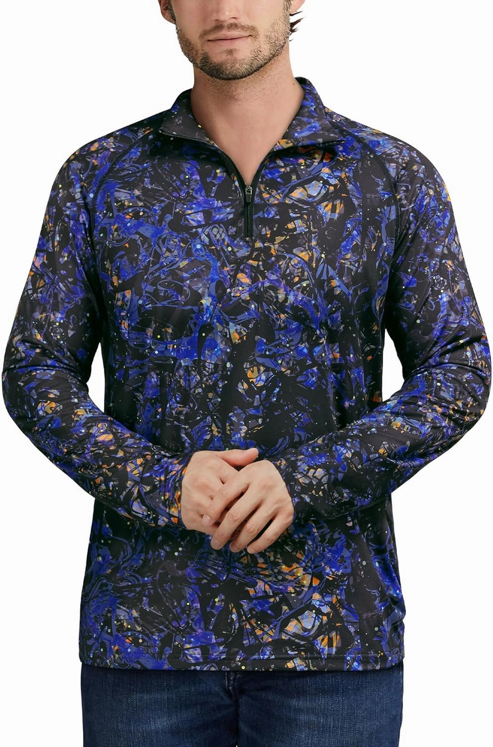 Rodeel Men's Running Hiking Shirts 1/4 Zip UPF 50  Sun Protection Long Sleeve Shirt