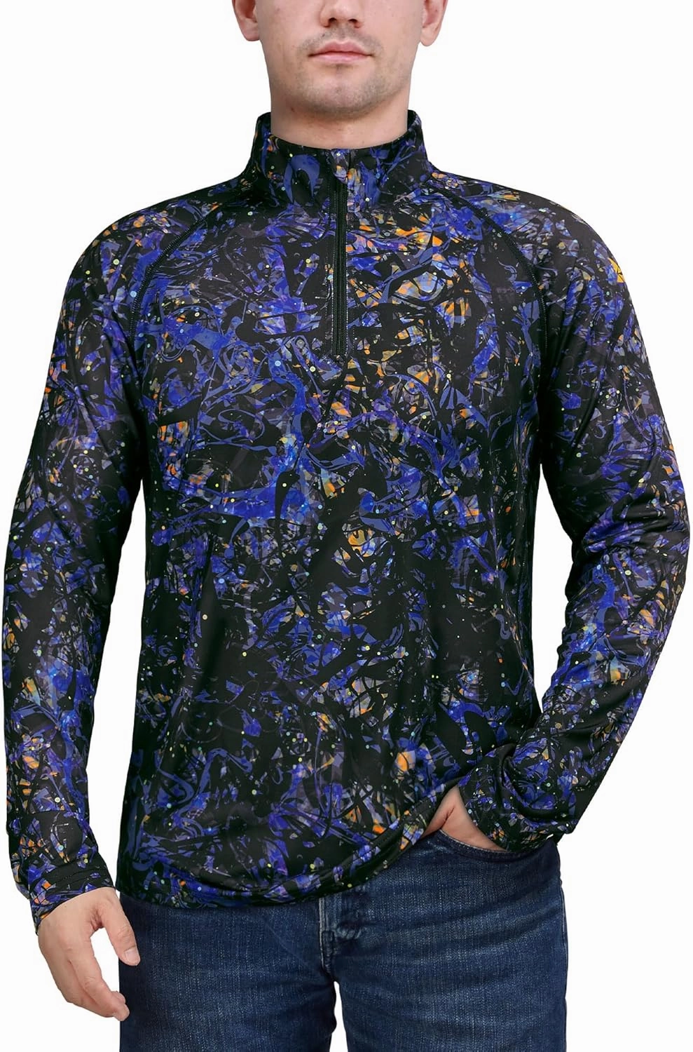 Rodeel Men's Running Hiking Shirts 1/4 Zip UPF 50  Sun Protection Long Sleeve Shirt