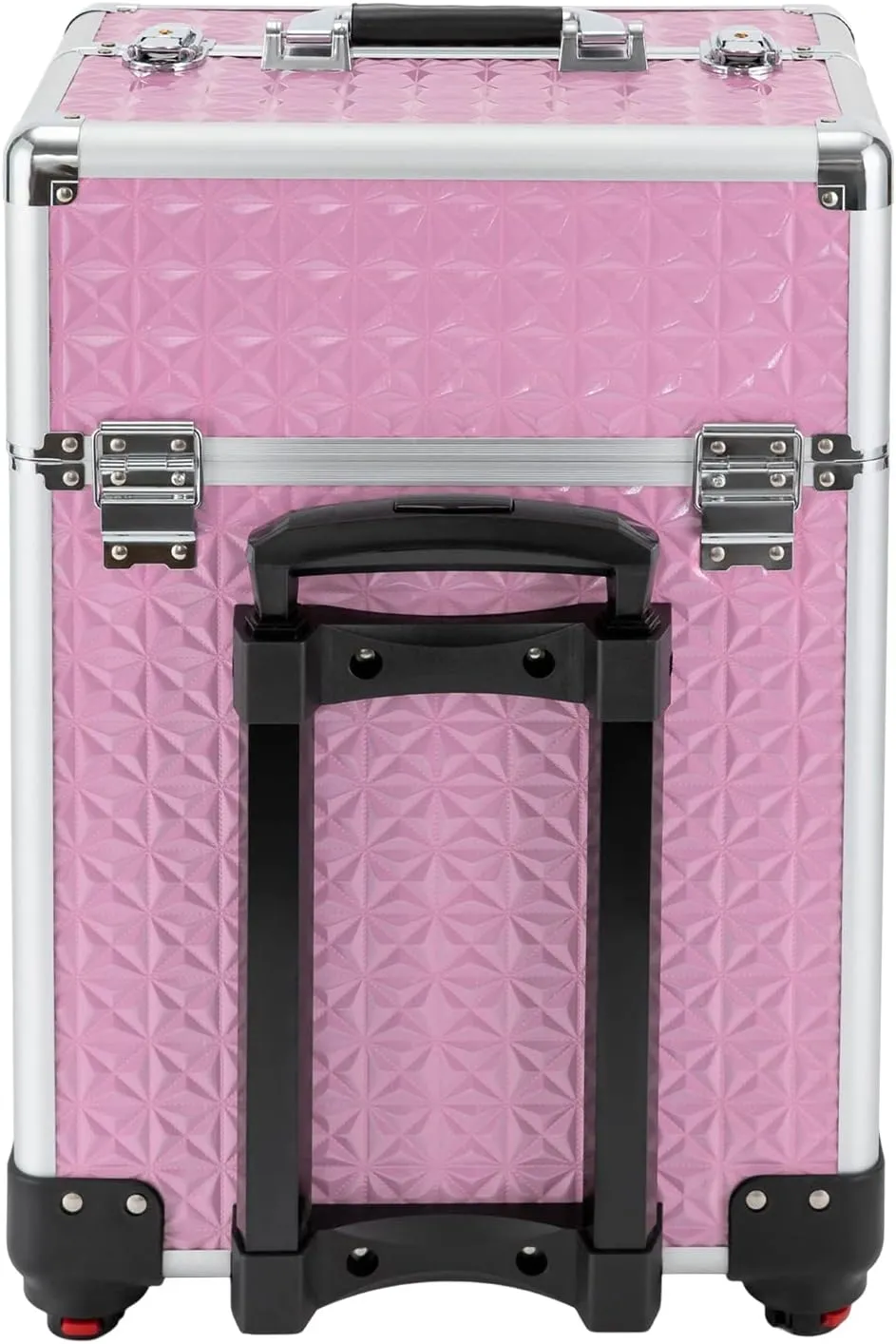 Rolling Makeup Train Case Cosmetic Trolley 3 Tier Cosmetic Organizer with Removable Wheels Salon Barber Case for Makeup Artist Tattooist Nail Tech Hairstylists (Aluminum Alloy, Light Pink)