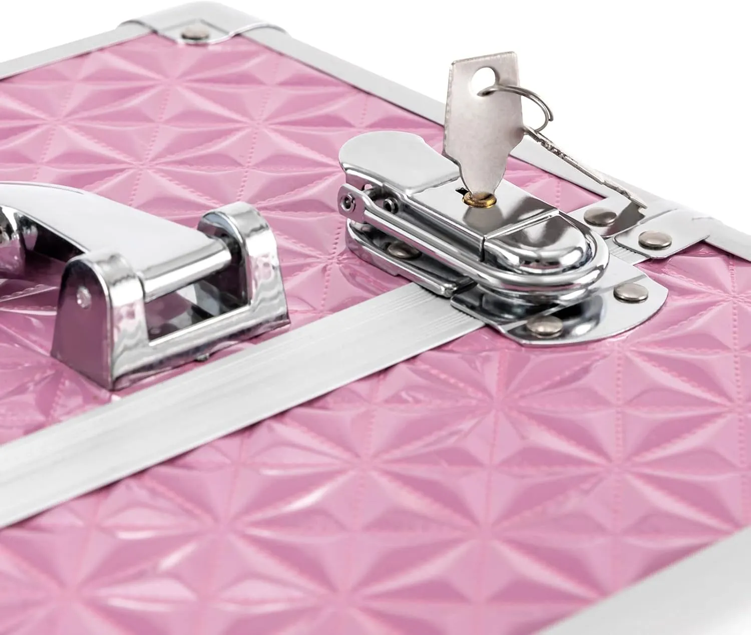 Rolling Makeup Train Case Cosmetic Trolley 3 Tier Cosmetic Organizer with Removable Wheels Salon Barber Case for Makeup Artist Tattooist Nail Tech Hairstylists (Aluminum Alloy, Light Pink)