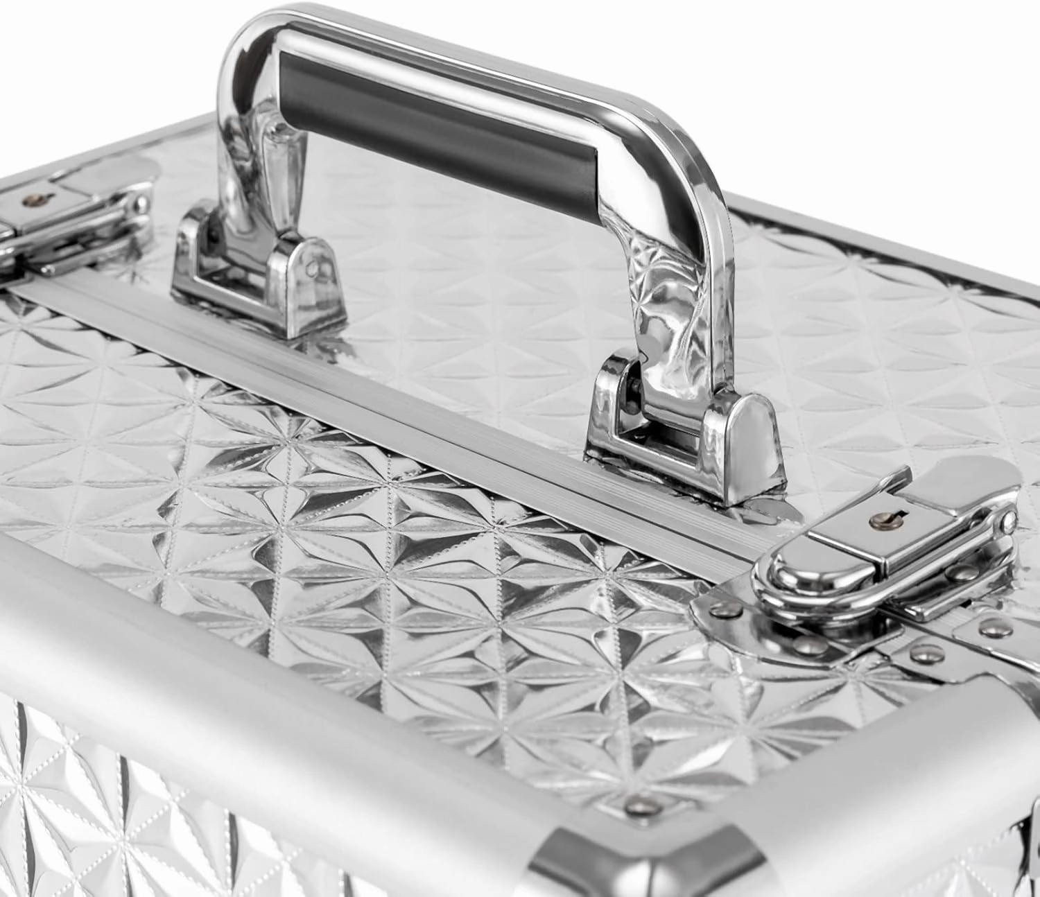 Rolling Makeup Train Case Cosmetic Trolley 3 Tier Cosmetic Organizer with Removable Wheels Salon Barber Case for Makeup Artist Tattooist Nail Tech Hairstylists (Aluminum Alloy, Silver)
