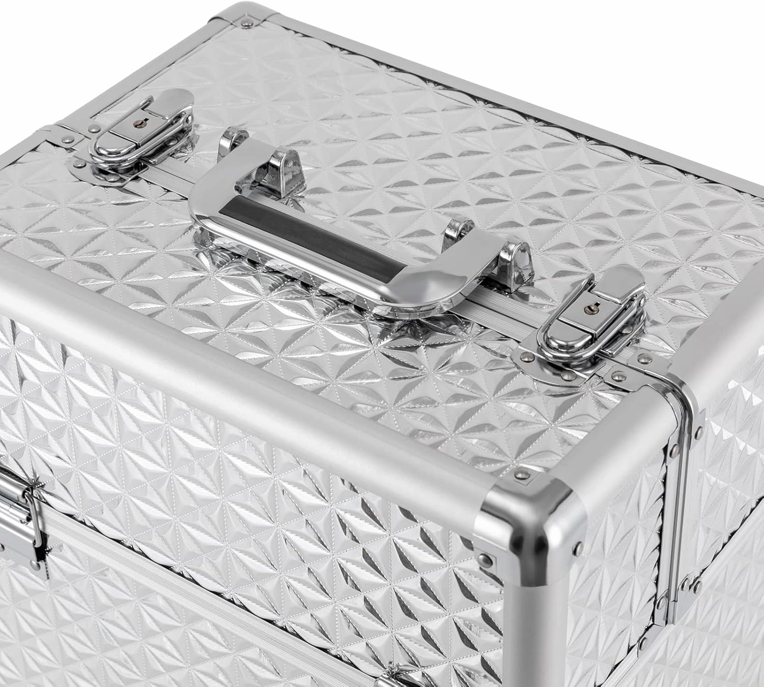 Rolling Makeup Train Case Cosmetic Trolley 3 Tier Cosmetic Organizer with Removable Wheels Salon Barber Case for Makeup Artist Tattooist Nail Tech Hairstylists (Aluminum Alloy, Silver)