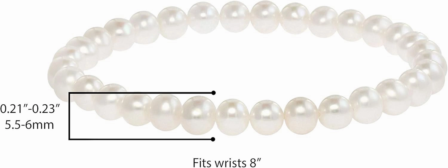 Round Freshwater Cultured Pearl Bride & Bridesmaid 8" Stretch Strand Bracelet - Choice of Pearl Size and Color