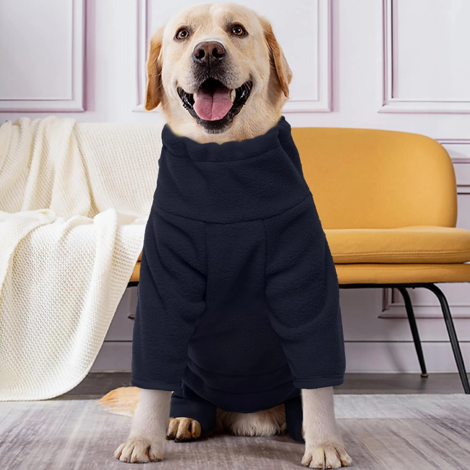 ROZKITCH Dog Winter Coat Soft Fleece Pullover Pajamas, Pet Windproof Warm Cold Weather Jacket Vest Cozy Jumpsuit Apparel Outfit Clothes for Small Medium Large Dog Walking Hiking Sleep Blue 2XS