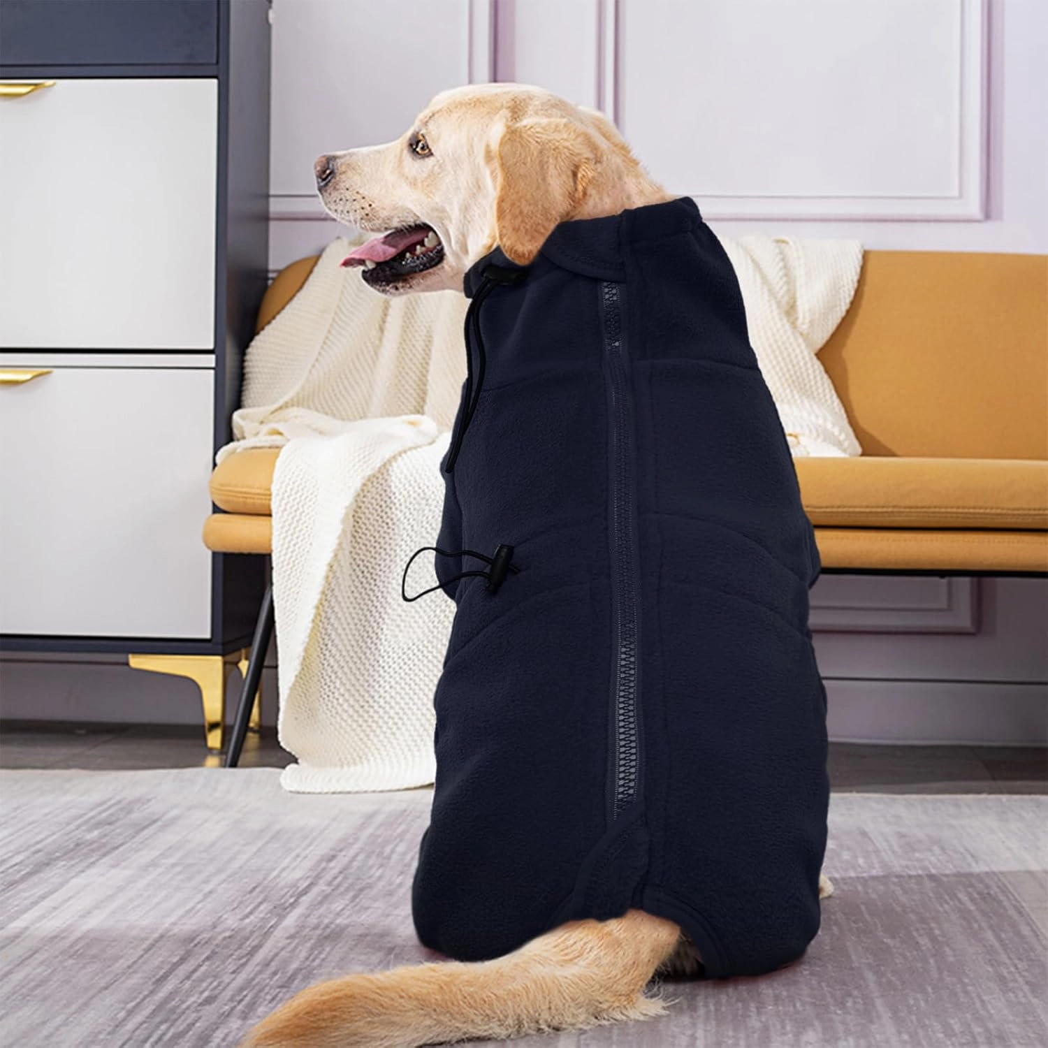 ROZKITCH Dog Winter Coat Soft Fleece Pullover Pajamas, Pet Windproof Warm Cold Weather Jacket Vest Cozy Jumpsuit Apparel Outfit Clothes for Small Medium Large Dog Walking Hiking Sleep Blue 2XS