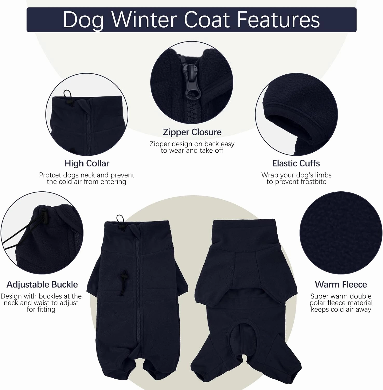 ROZKITCH Dog Winter Coat Soft Fleece Pullover Pajamas, Pet Windproof Warm Cold Weather Jacket Vest Cozy Jumpsuit Apparel Outfit Clothes for Small Medium Large Dog Walking Hiking Sleep Blue 2XS