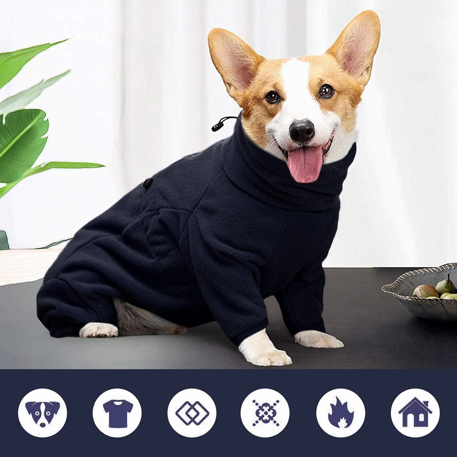 ROZKITCH Dog Winter Coat Soft Fleece Pullover Pajamas, Pet Windproof Warm Cold Weather Jacket Vest Cozy Jumpsuit Apparel Outfit Clothes for Small Medium Large Dog Walking Hiking Sleep Blue 2XS