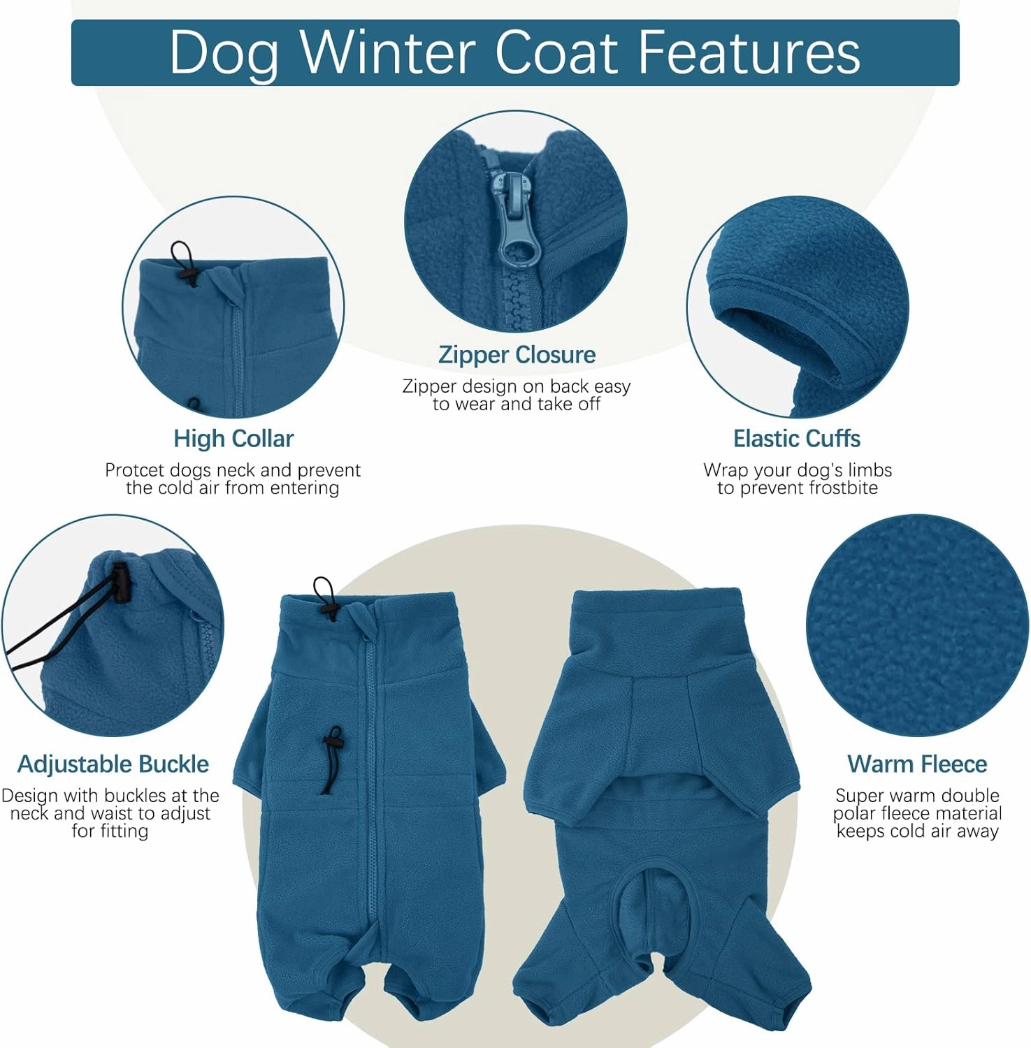 ROZKITCH Dog Winter Coat Soft Fleece Pullover Pajamas, Pet Windproof Warm Cold Weather Jacket Vest Cozy Jumpsuit Apparel Outfit Clothes for Small Medium Large Dog Walking Sleep M