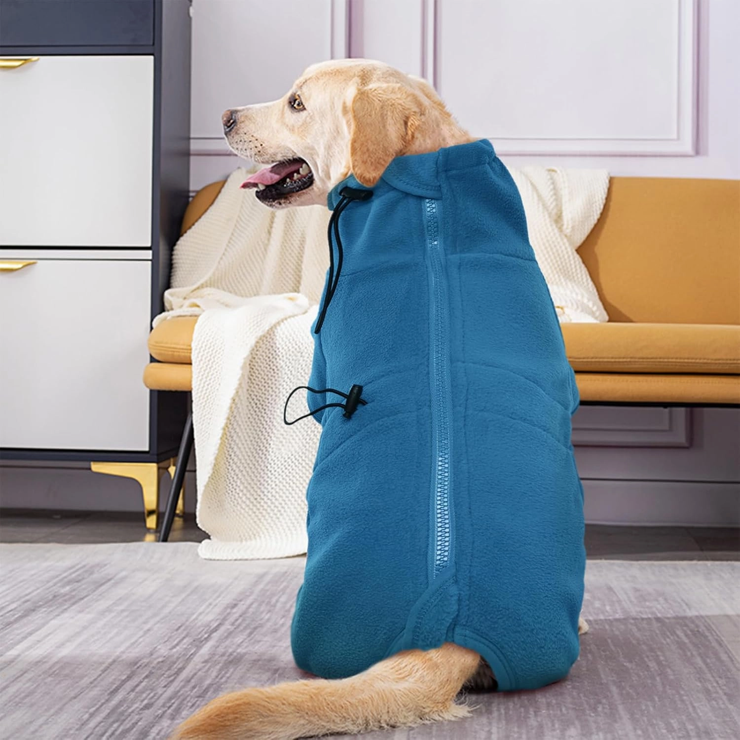 ROZKITCH Dog Winter Coat Soft Fleece Pullover Pajamas, Pet Windproof Warm Cold Weather Jacket Vest Cozy Jumpsuit Apparel Outfit Clothes for Small Medium Large Dog Walking Sleep M