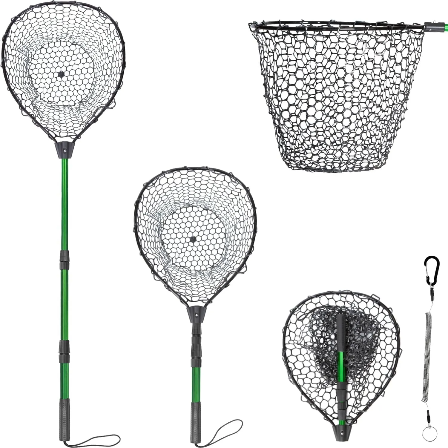 Rubber Fishing Net with Telescoping Handle - Silicone Fish Nets for Fishing, Aluminum Alloy Landing Net, Telescoping Handle and Rubber Net, Maximum Load 20 Pounds