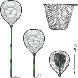 Rubber Fishing Net with Telescoping Handle - Silicone Fish Nets for Fishing, Aluminum Alloy Landing Net, Telescoping Handle and Rubber Net, Maximum Load 20 Pounds