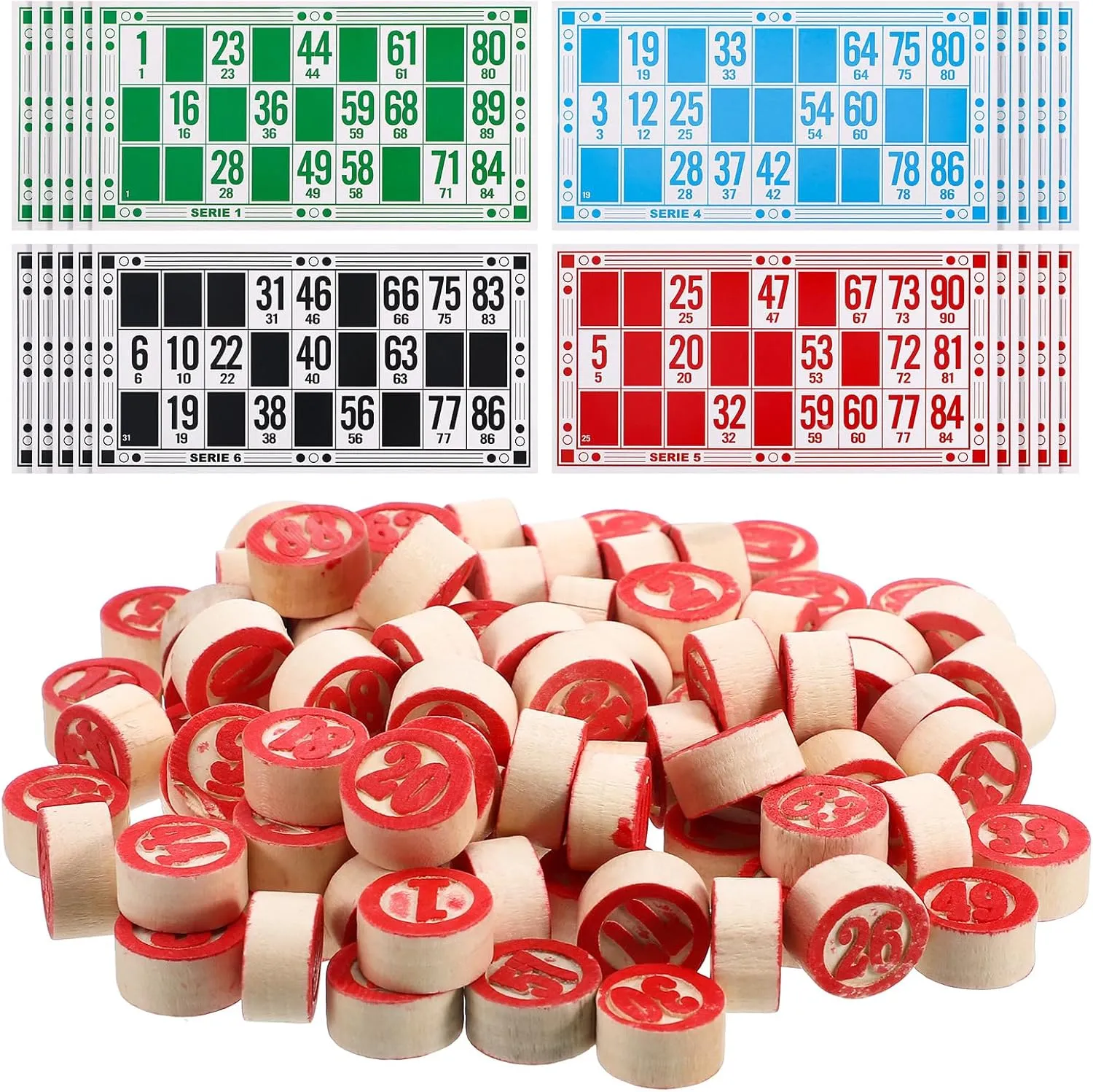 Russian Lotto Board Games Family Bingo Board Game Set of 48 Bingo Cards and 90 Wooden Chess, Great for Adults Kids Family Game Night, Halloween, School Classroom Activity, Bingo Parites