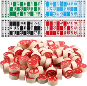 Russian Lotto Board Games Family Bingo Board Game Set of 48 Bingo Cards and 90 Wooden Chess, Great for Adults Kids Family Game Night, Halloween, School Classroom Activity, Bingo Parites
