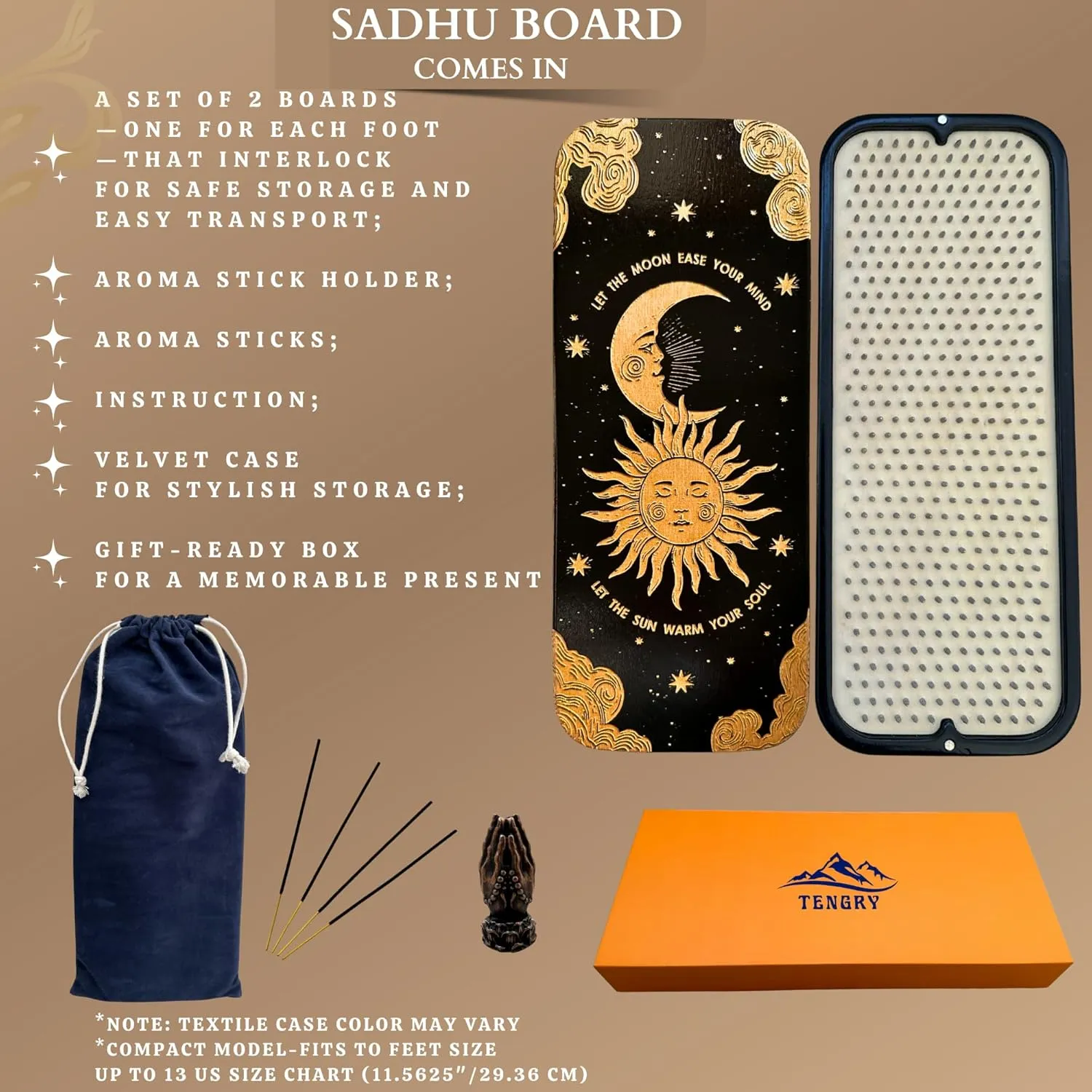 Sadhu Board, Beginners, Light Nail Board, 0.31 IN (8 mm), Hexagon, Premium Nails, Slim Sadhu Wood Board for Yoga, Acupuncture Foot Massage, Yoga Gift