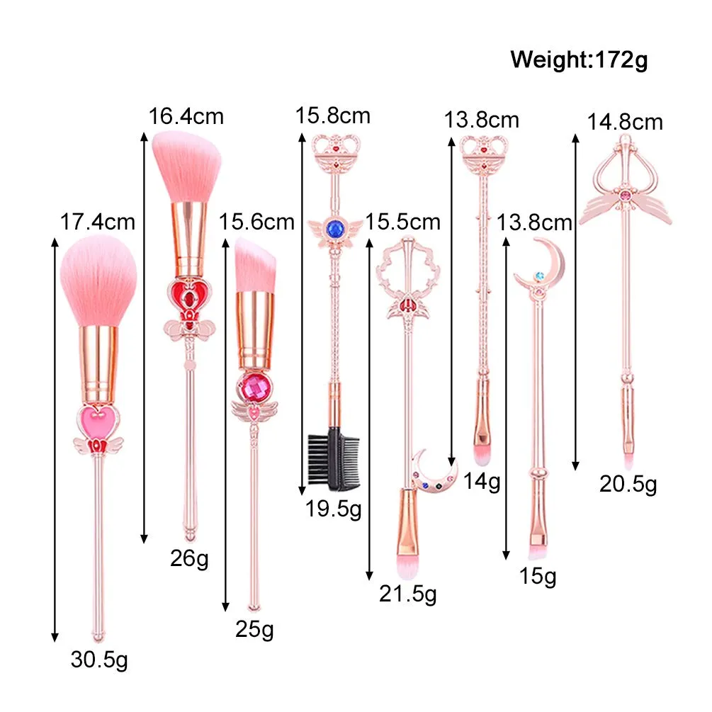 Sailormoon Makeup Brush Set w/Pouch - Rose Gold Cosmetic Brushes With Sailormoon Gems(MJ-155)