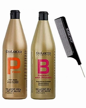 Salerm Cosmetics PROTEIN Shampoo & PROTEIN BALSAM Conditioner DUO Set (wtih Sleek Steel Pin Tail Comb) Keratin Silk Protein (36 oz   34.6 oz - XXL COMBO KIT)