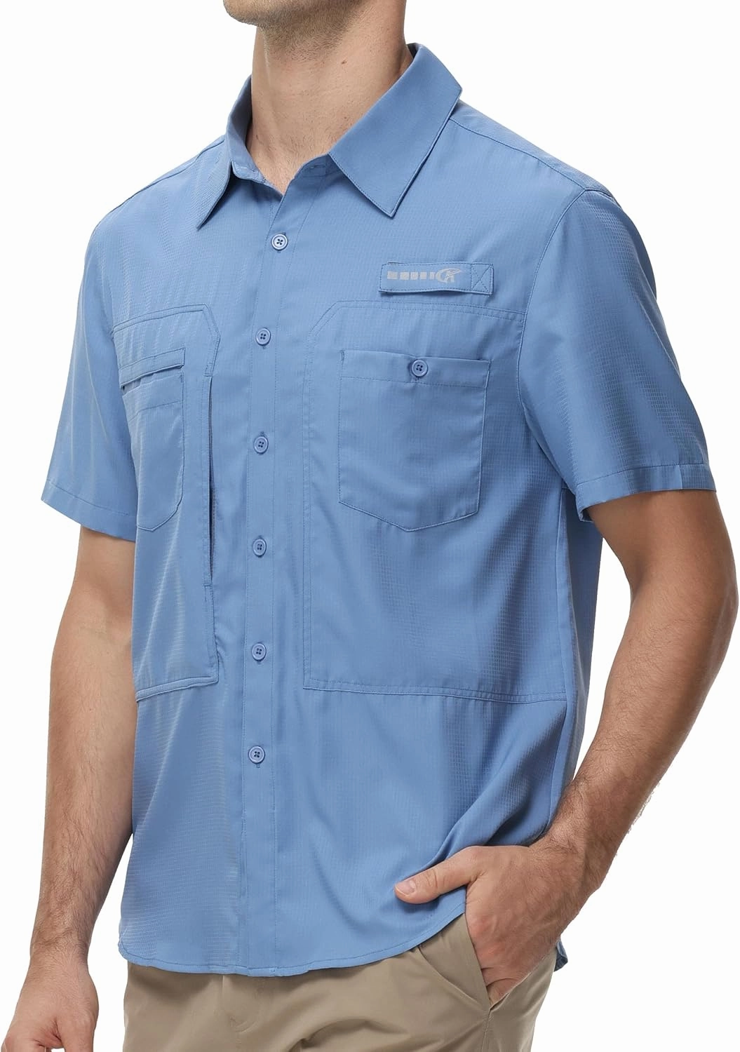 Satankud Men's Short Sleeve Lightweight Fishing Shirt UPF 50  Sun Protection Hiking Travel Work Button Down Shirt Zip Pocket