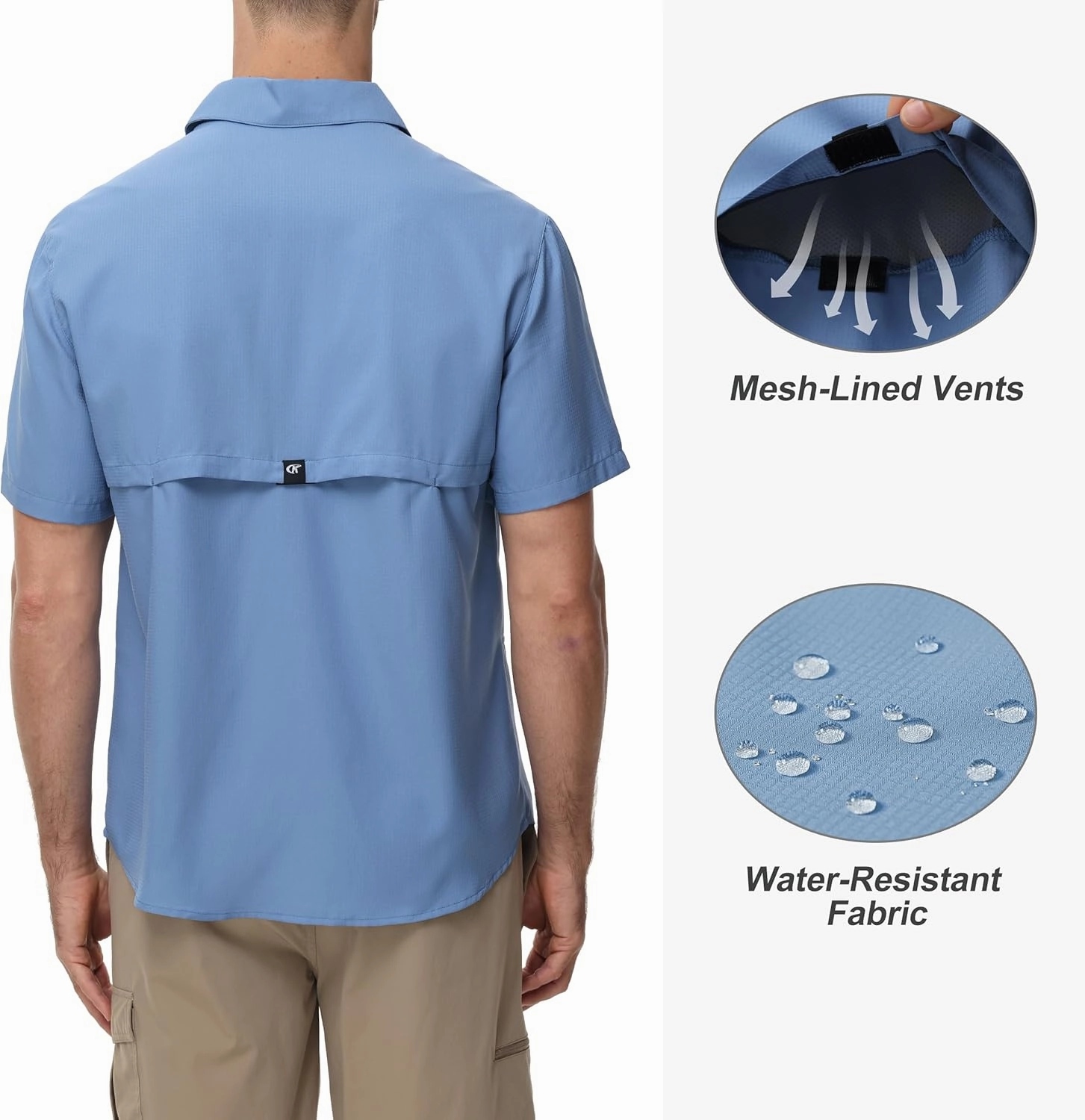 Satankud Men's Short Sleeve Lightweight Fishing Shirt UPF 50  Sun Protection Hiking Travel Work Button Down Shirt Zip Pocket