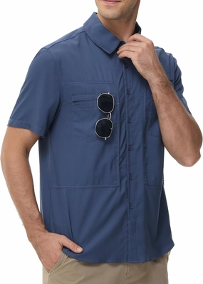 Satankud Men's Short Sleeve Lightweight Fishing Shirt UPF 50  Sun Protection Hiking Travel Work Button Down Shirt Zip Pocket