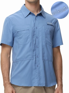 Satankud Men's Short Sleeve Lightweight Fishing Shirt UPF 50  Sun Protection Hiking Travel Work Button Down Shirt Zip Pocket