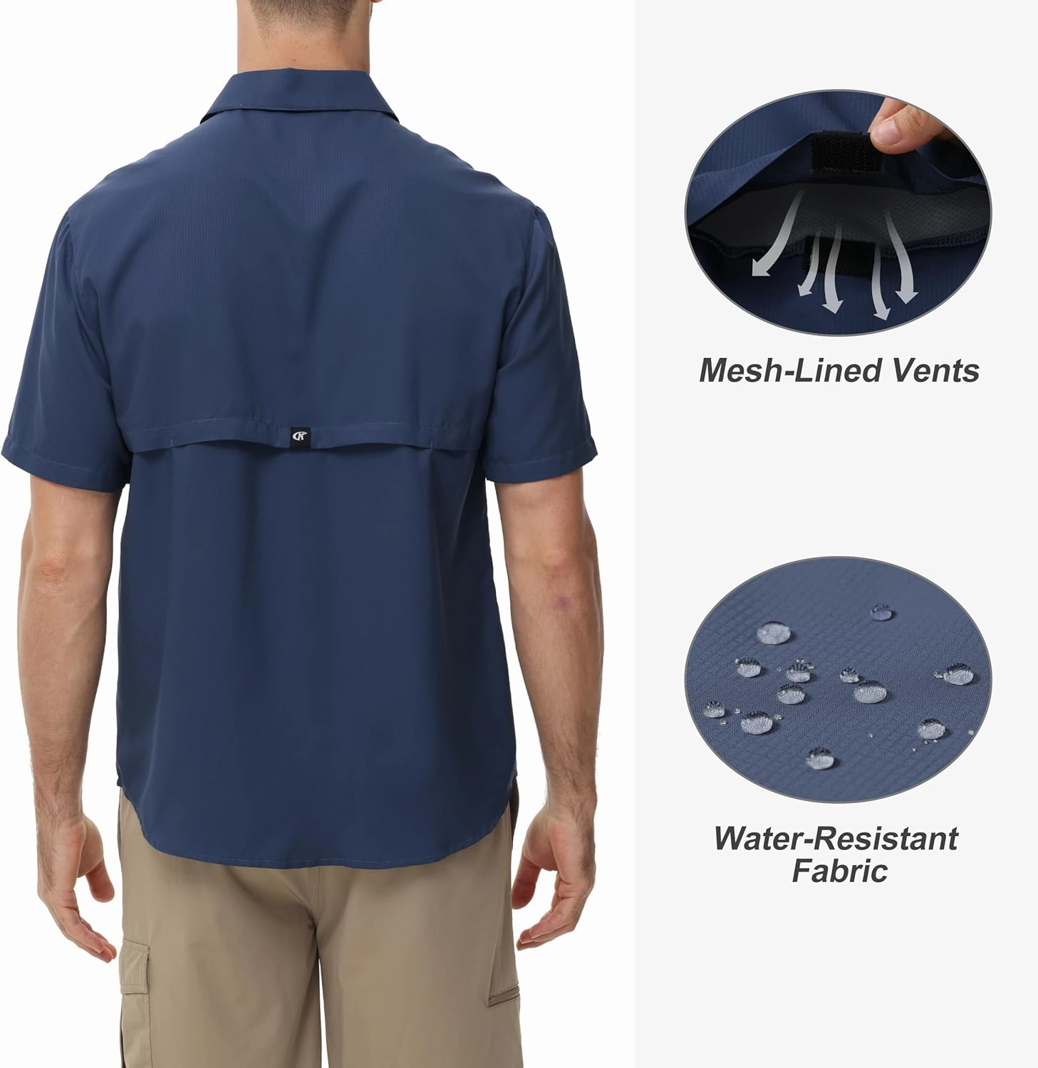 Satankud Men's Short Sleeve Lightweight Fishing Shirt UPF 50  Sun Protection Hiking Travel Work Button Down Shirt Zip Pocket
