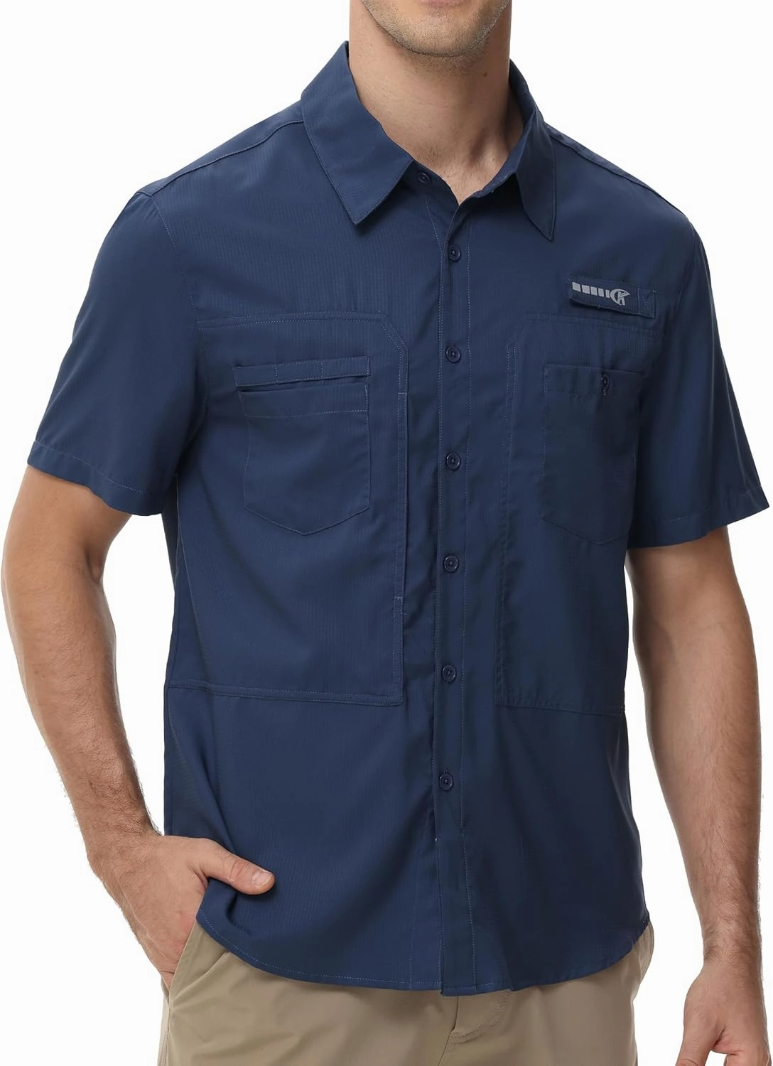 Satankud Men's Short Sleeve Lightweight Fishing Shirt UPF 50  Sun Protection Hiking Travel Work Button Down Shirt Zip Pocket
