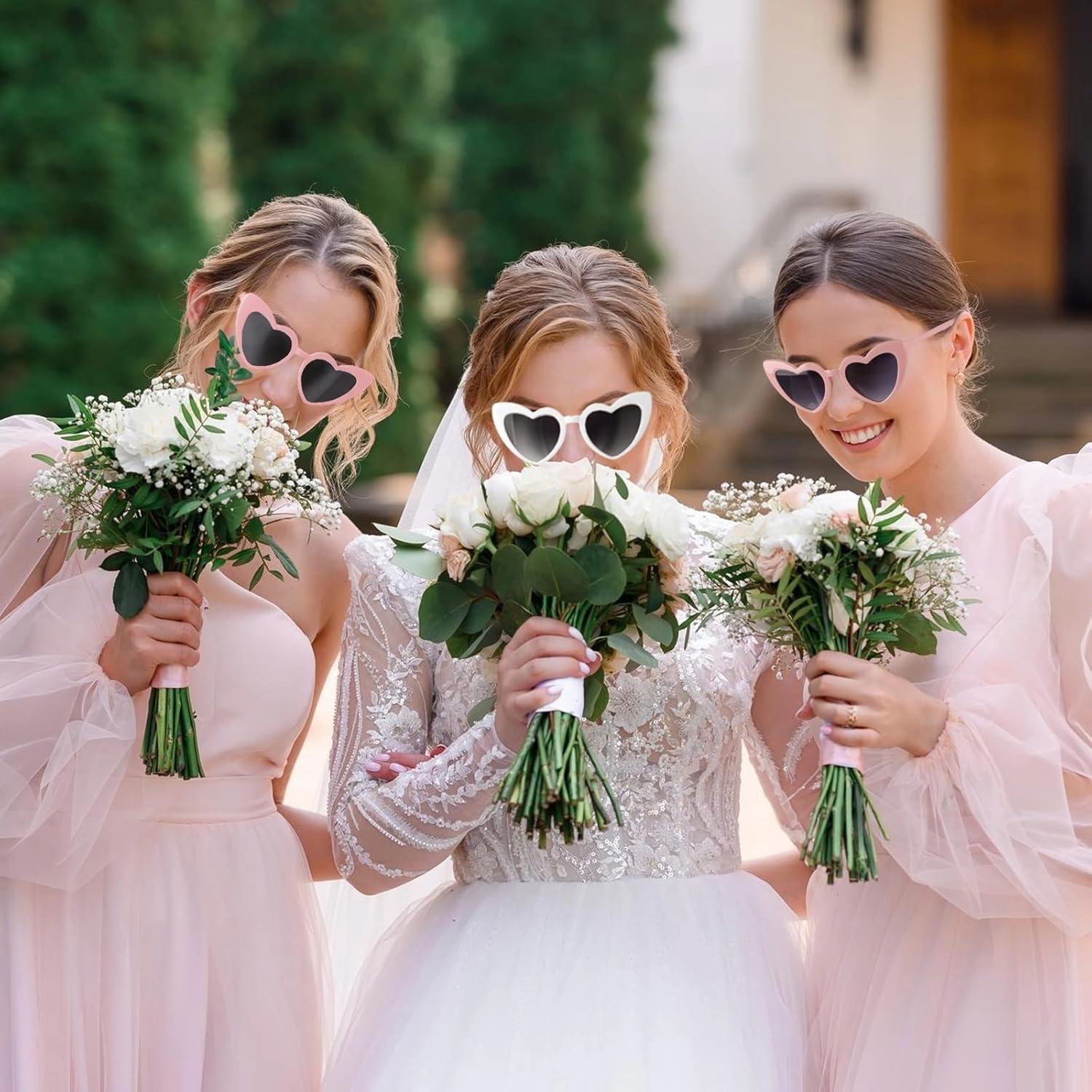 Satin Bridesmaid Scrunchies Bachelorette Hair Ties Set of 8 sunglasses Bridal Shower No Damage Hairties ideas Gift for Wedding Party Favors Bridesmaid Proposal Gifts (White & Dusty Blue)