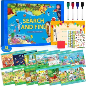 Search and Find Books for Kids Ages 3,4,5,6, Preschool Learning Activities, Educational Reusable Mats for Toddlers, Travel Game Toys for Road Trip Train, Art & Crafts, Birthday Gifts for Girl and Boy