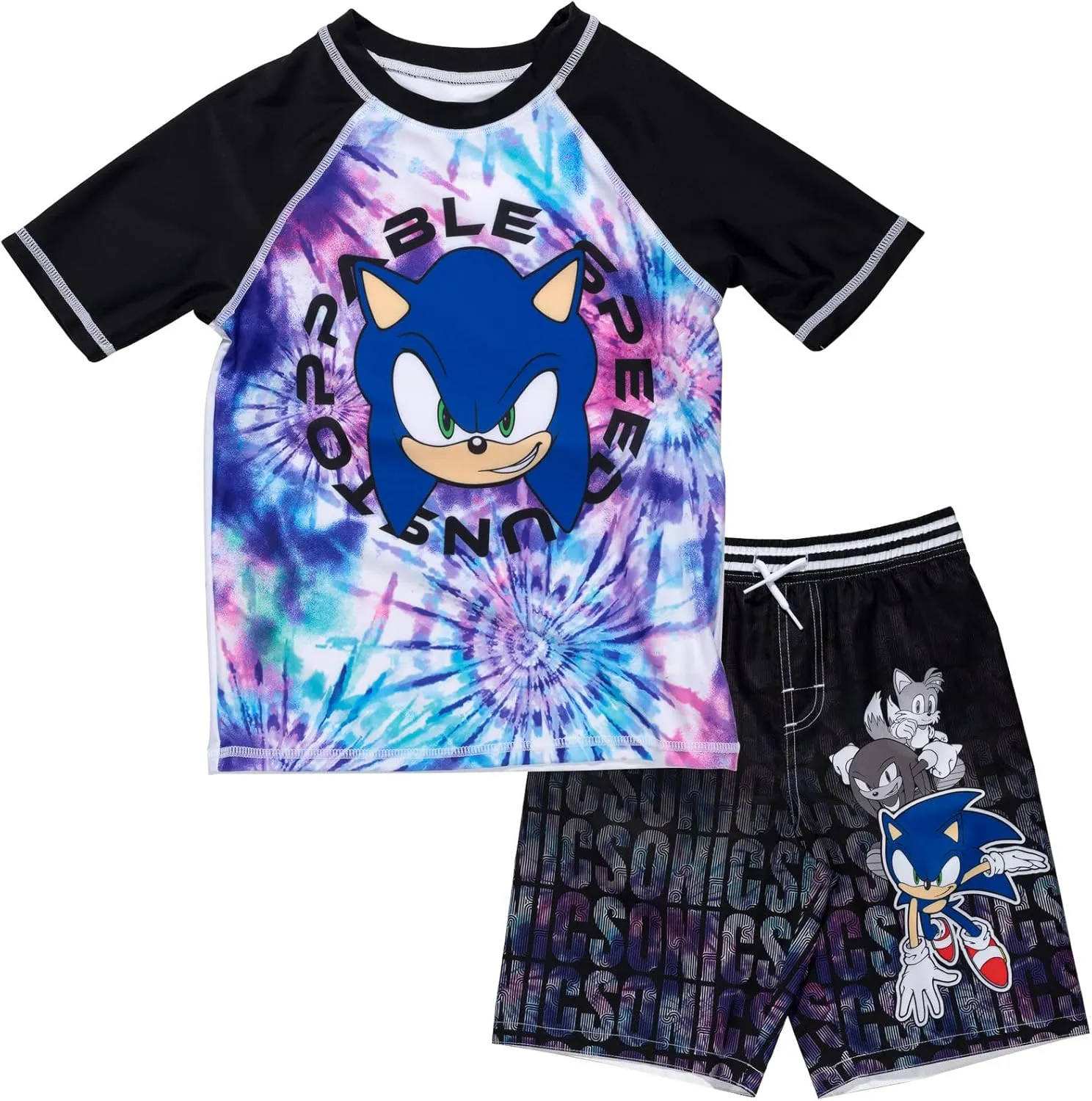 SEGA Sonic The Hedgehog Pullover Rash Guard and Swim Trunks Outfit Set Little Kid to Big Kid