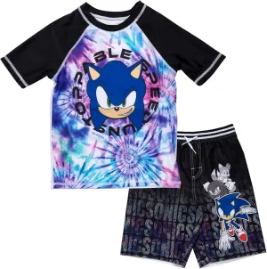 SEGA Sonic The Hedgehog Pullover Rash Guard and Swim Trunks Outfit Set Little Kid to Big Kid